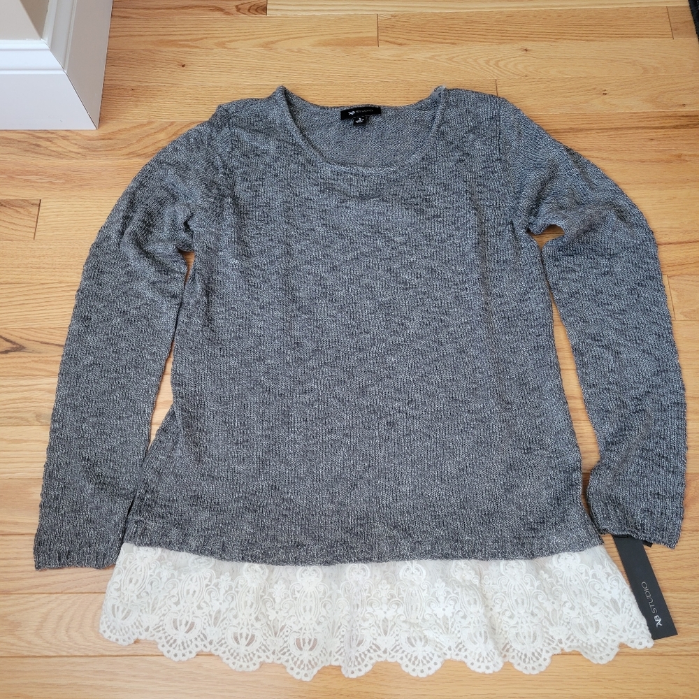 NWT! AB Studio Lace Bottom Sweater - Picture 10 of 10